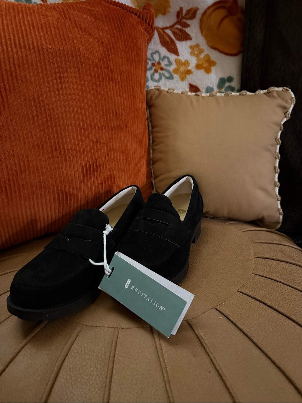 Revitalign Laurel Black Suede Penny Loafer Women's Size 7.5 Wide Orthotic NIB